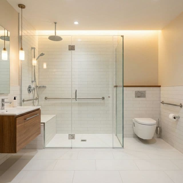 Modernes barrierefreies Badezimmer mit ebenerdiger Dusche